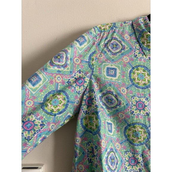 Talbots Womens Large Button Up Shirt Kaleidascope Pastel Preppy Pink Green Blue - Picture 4 of 5